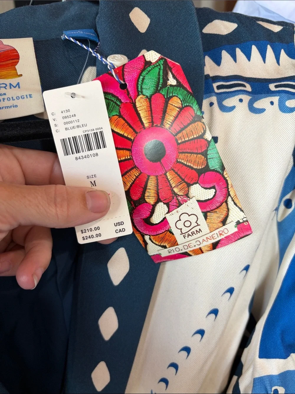FARM Rio Cream and Blue Mini Dress with Graphic Palm Print - Picture 6 of 7